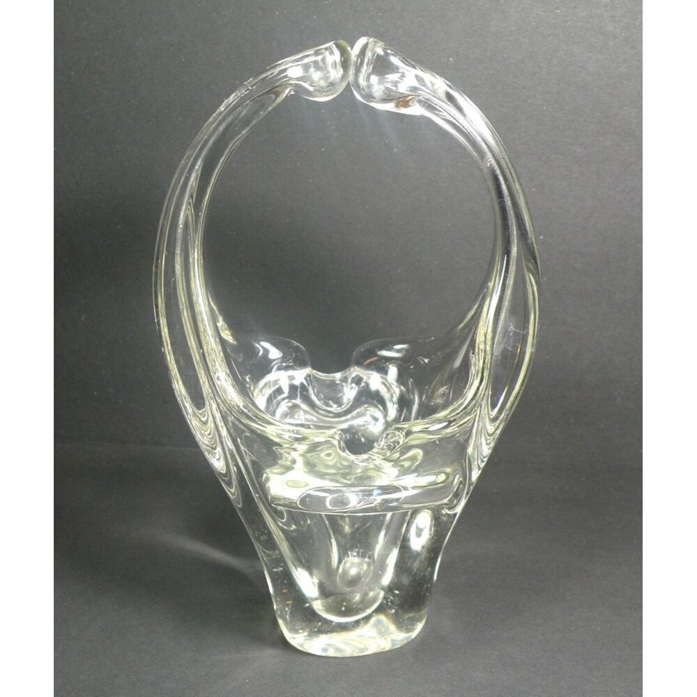 Vintage Murano Hand Blown Clear Glass Abstract Art Basket/Candy Dish